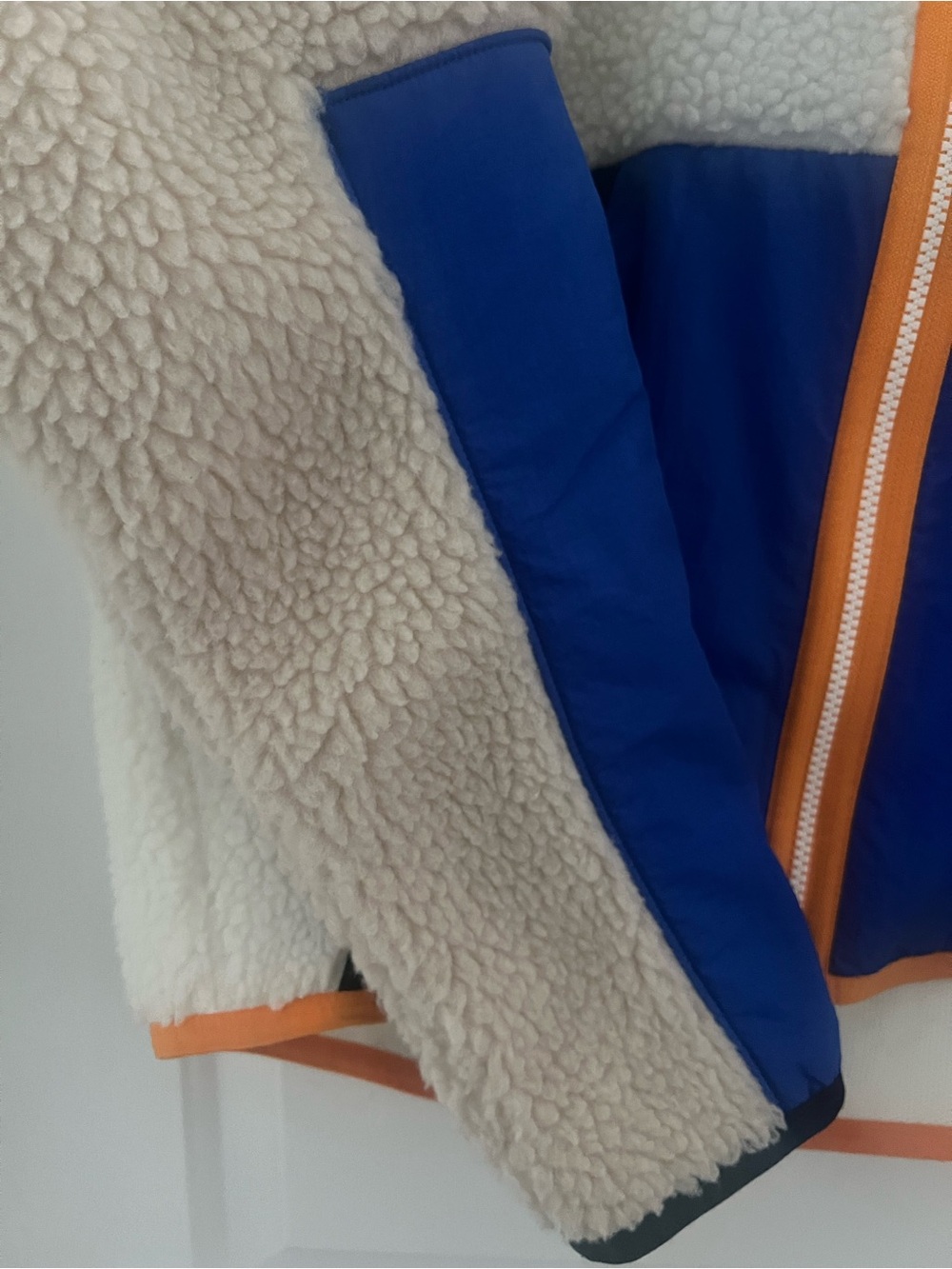 Nike Cream Sherpa Jacket with Blue Panels and Orange Trim - Picture 5 of 10